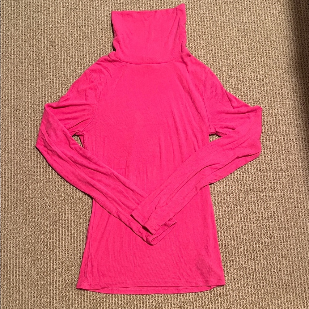 Sanctuary Bright Pink Ribbed Turtleneck Top